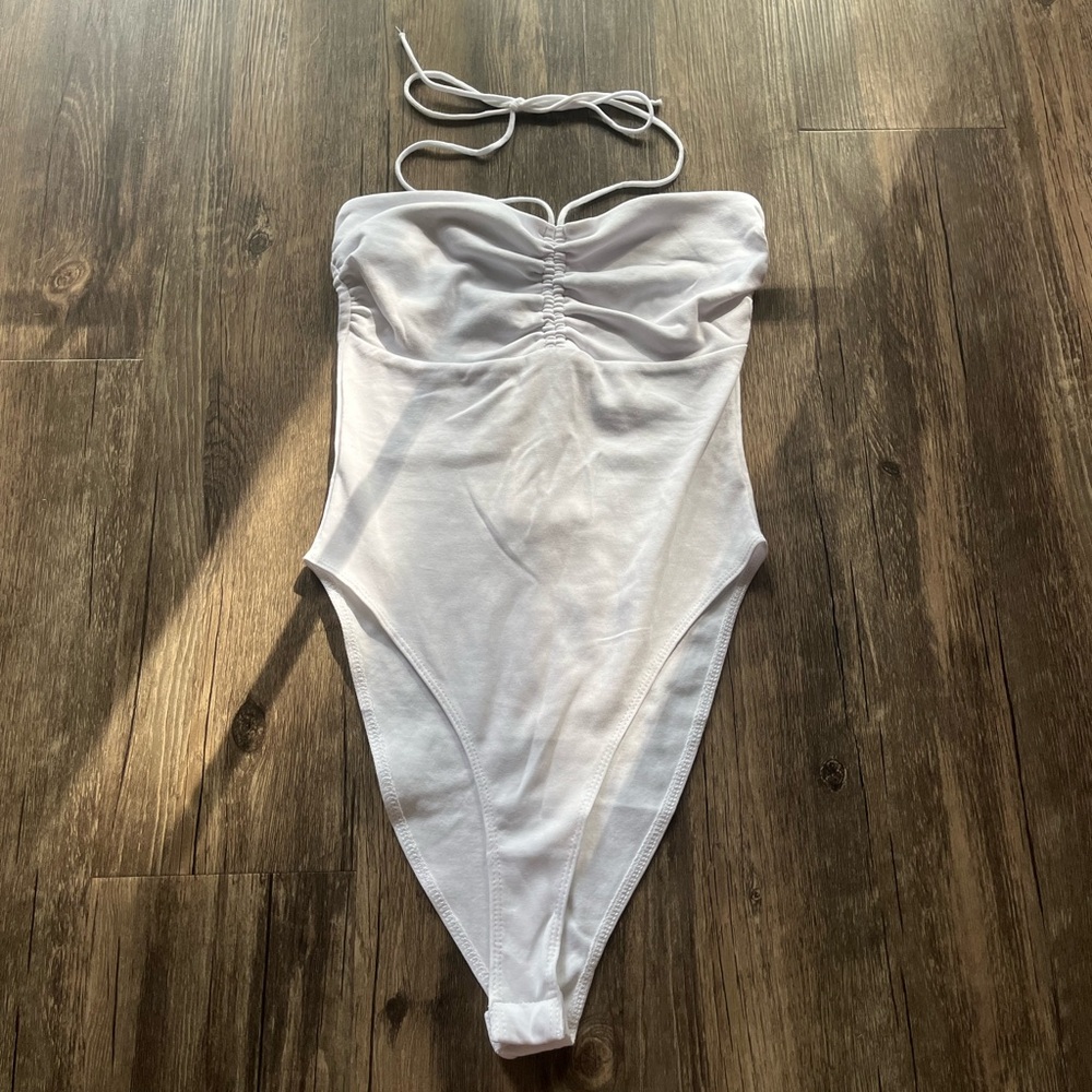 NWT Zara White Ruched Halter Bodysuit